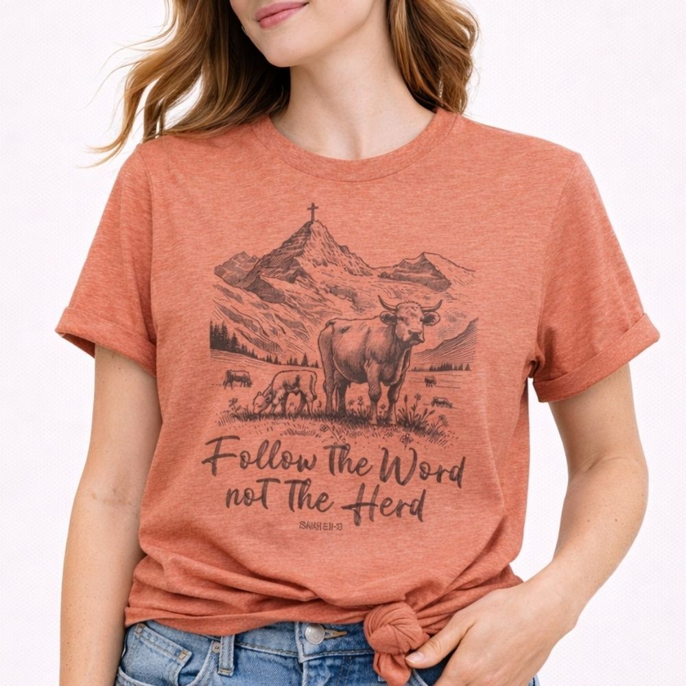 2 for $20 Love & Faith Follow The Word Not The Herd Terracotta Tee NWT L Western